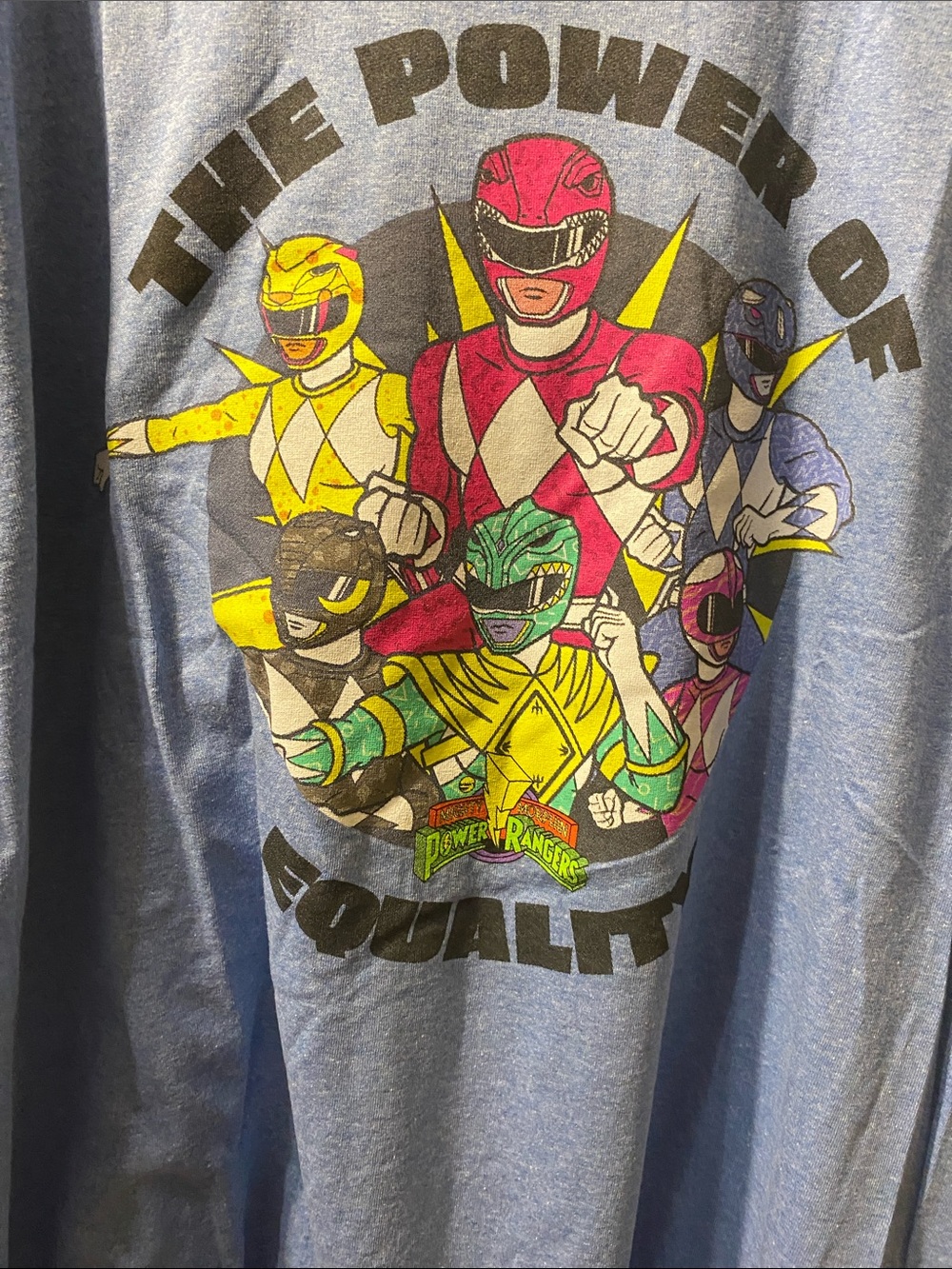 Power Ranger Blue Heather Short Sleeve Tee with Multicolor Rangers